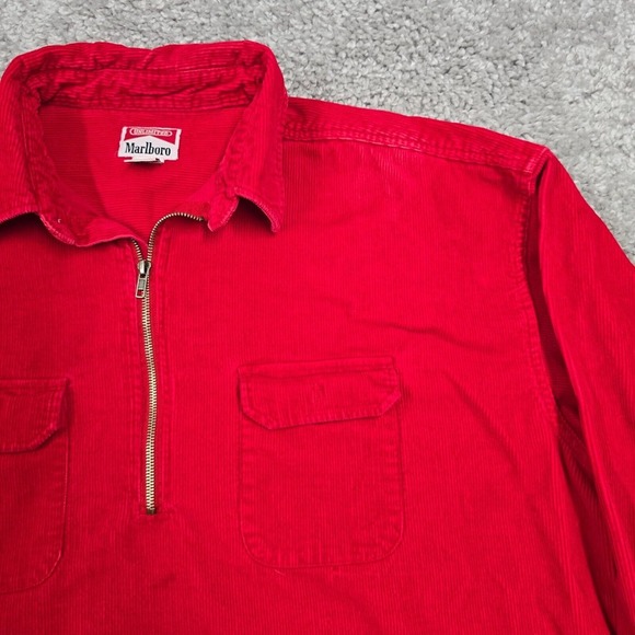 VTG Marlboro Shirt Mens XXL Red Heavy Corduroy 1/4 Zip Pullover Y2K Shacket READ - Picture 4 of 15